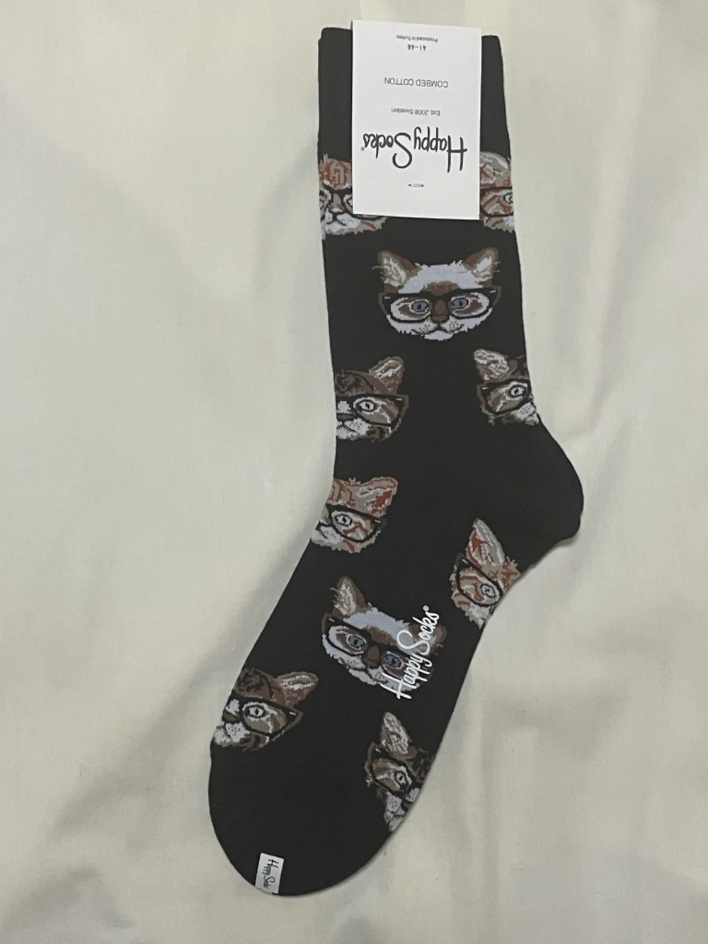 HAPPY SOCKS - Brand new with tags - Size 10-13 (US) - Black with Cats w/ glasses